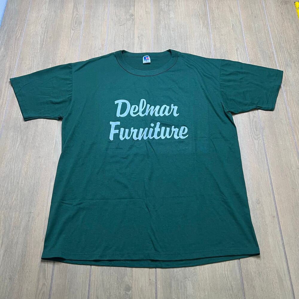 Vintage Russell Athletic Delmar Furniture T Shirt USA XL Green 90s